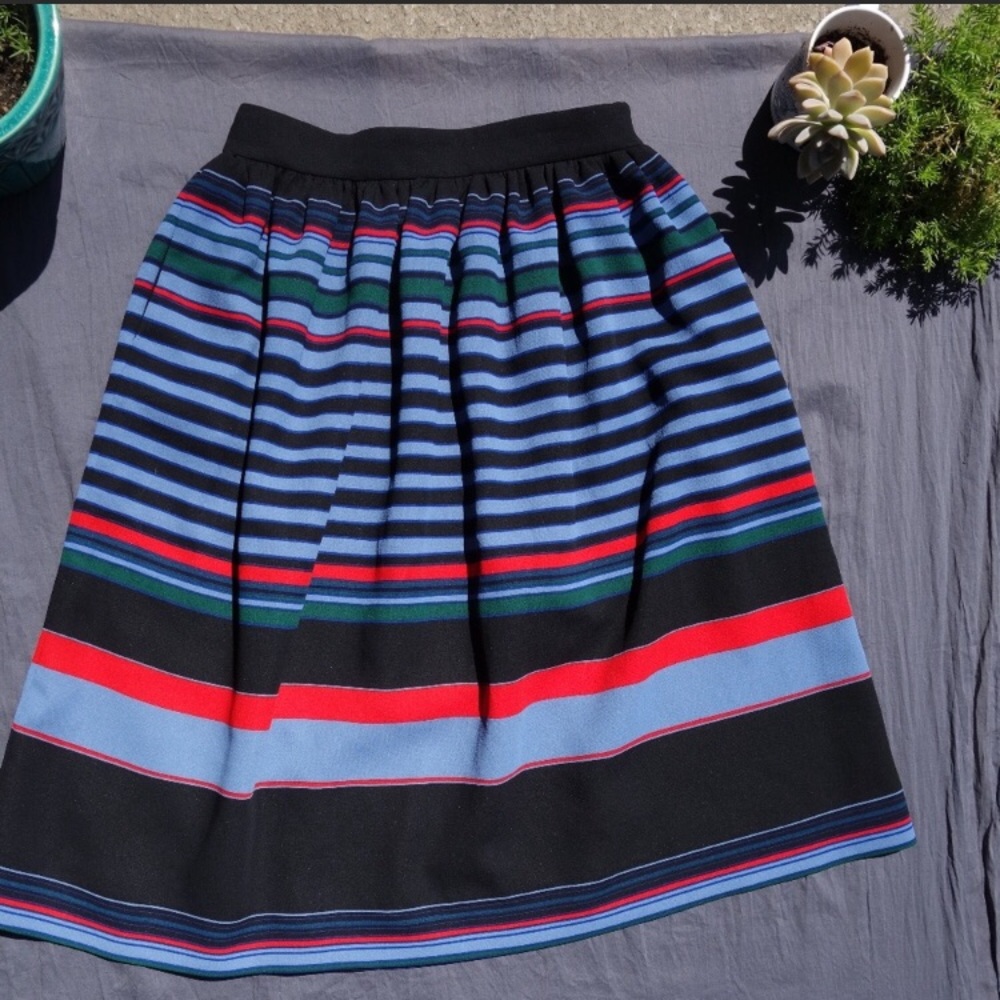 Zara Navy Striped Midi Skirt, Size Medium